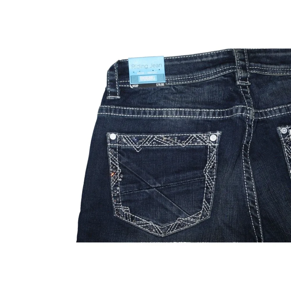Rock & Roll Cowgirl Ladies Riding Boot Cut Jeans 29x34 Rhinestone Big Stitch - Picture 1 of 14